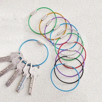 Fio de aço inoxidável Keychain, Cable Key Ring Chains, Camping ao ar livre, Autodefesa, Ferramentas EDC Keyring, Cor diferente, 5 Pcs, 10 Pcs, 20Pcs