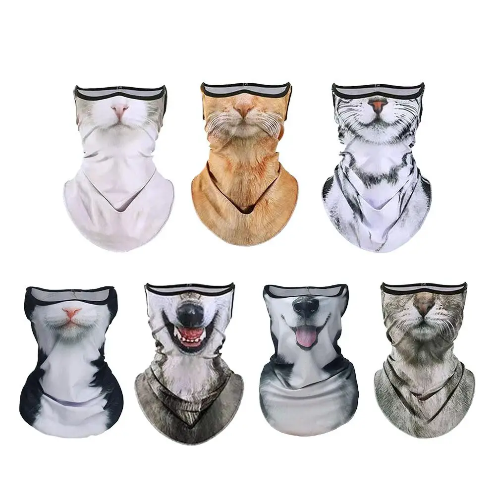 3D Animal Cat Design Summer Full Face Neck Protector Sun Shield Breathable Quick Dry Polyester Helmet Liner for Outdoor Cycling