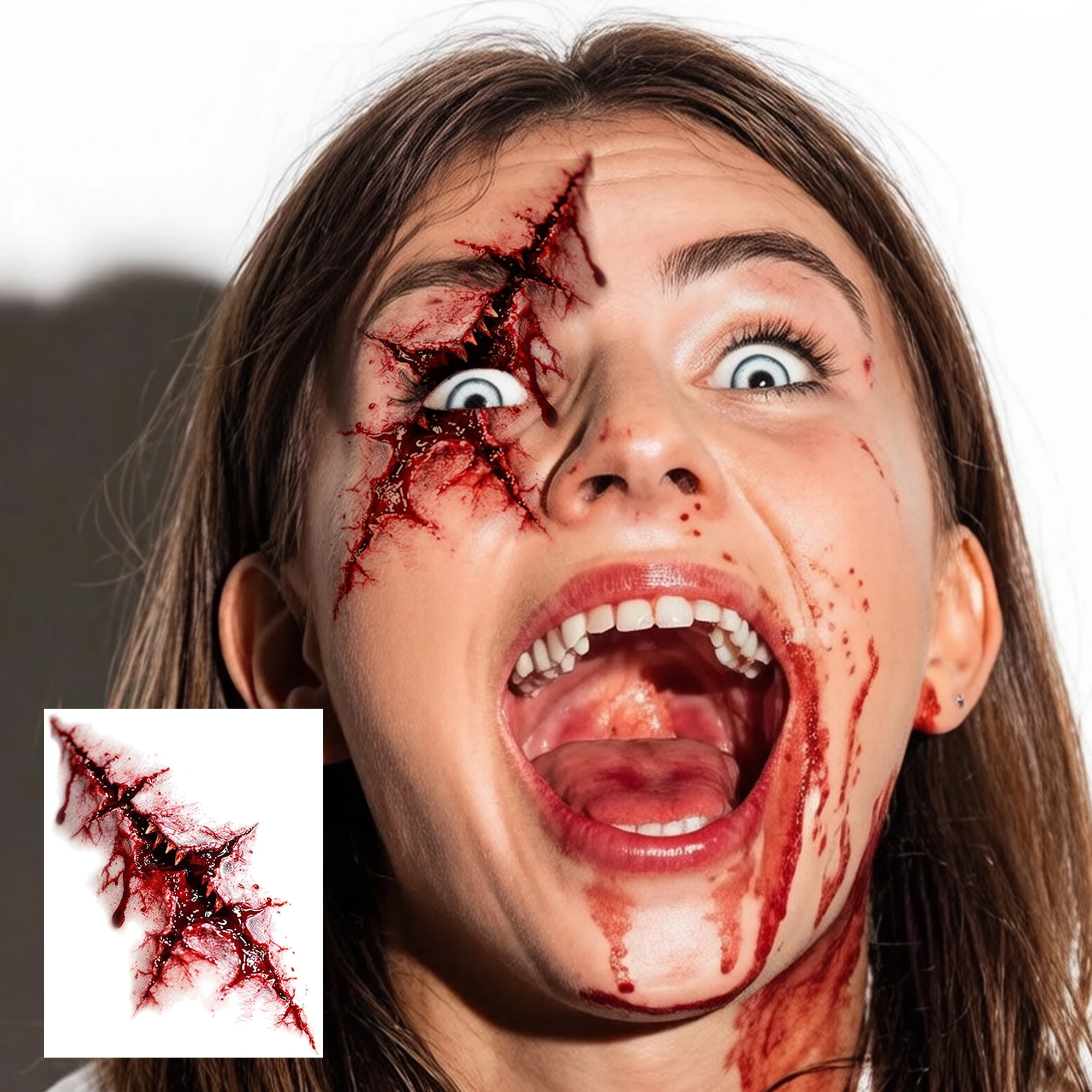 1 Sheet Halloween Monster Cosplay Realistic Stitched Bloody Wound Claw Scratch Temporary Tattoos, Waterproof Fake Tatoo Sticker