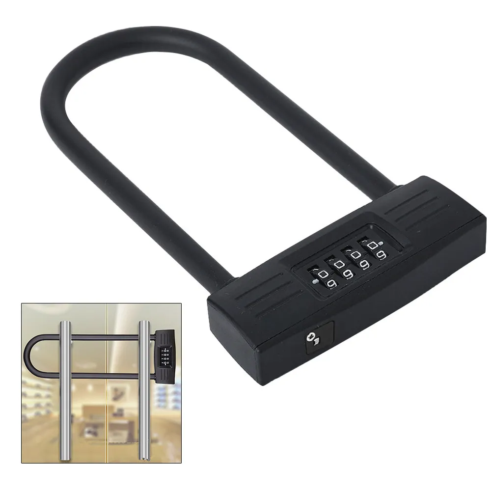 

Black Bike Lock U-Shaped Zinc Alloy Password Coded Lock 4-Digit Combo Lightweight Anti-Theft for Motorcycle Scooter Cycling