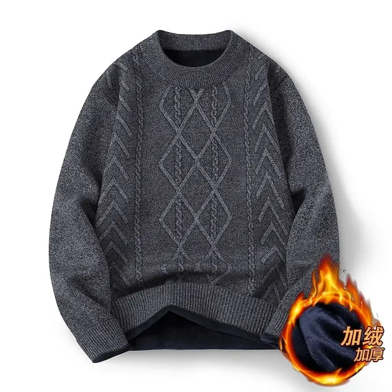 Autumn Thick Fleece Warm Cotton Mock Neck Knit Sweater Men Winter New Knitted Pullovers Male Turtle Neck Pullover Thick Sweaters