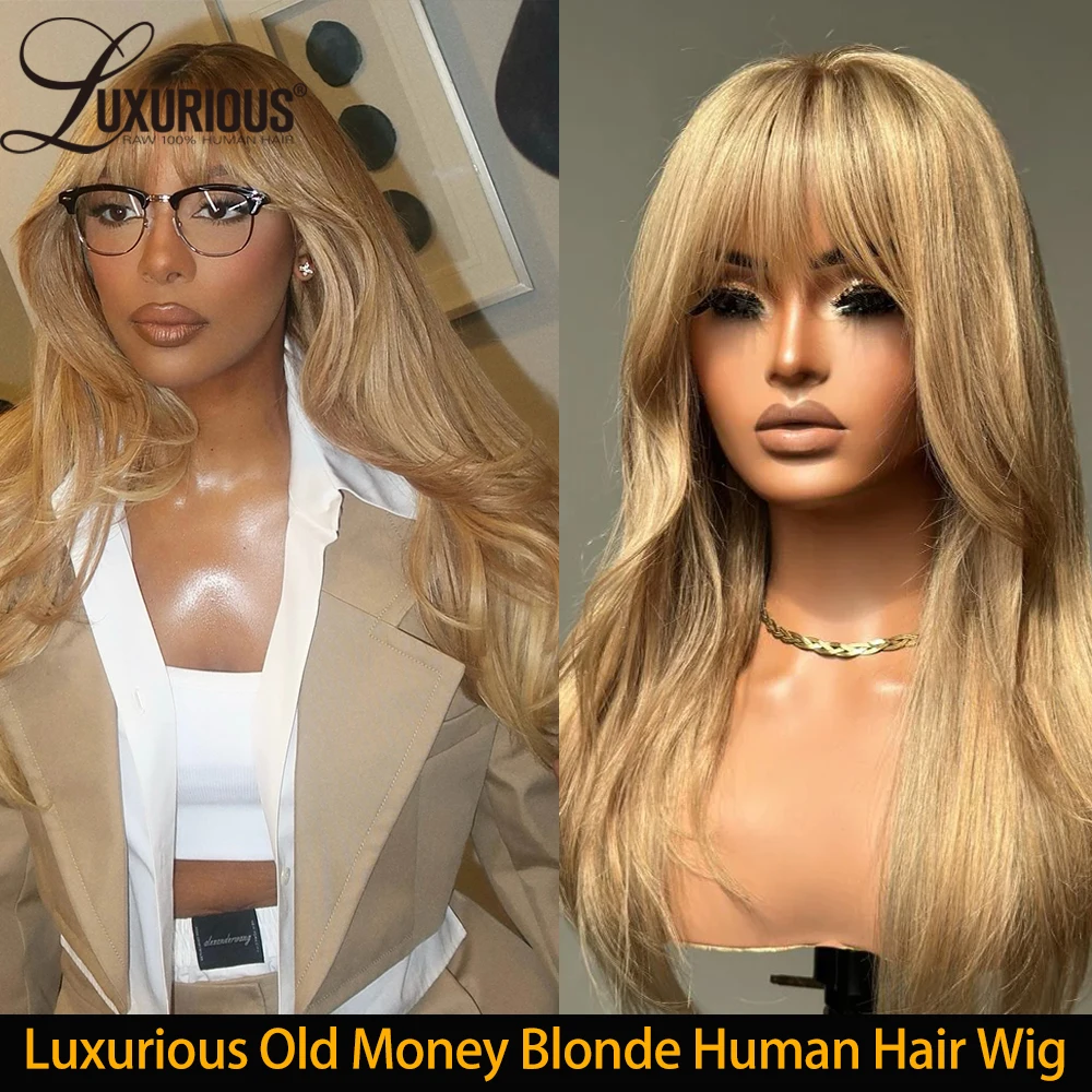 Luxurious Old Money Blonde Inspired Layered Colored Human Hair Wigs For Women Pre-Cut Lace Wig Glueless 13x4 Lace Front Wig 250%