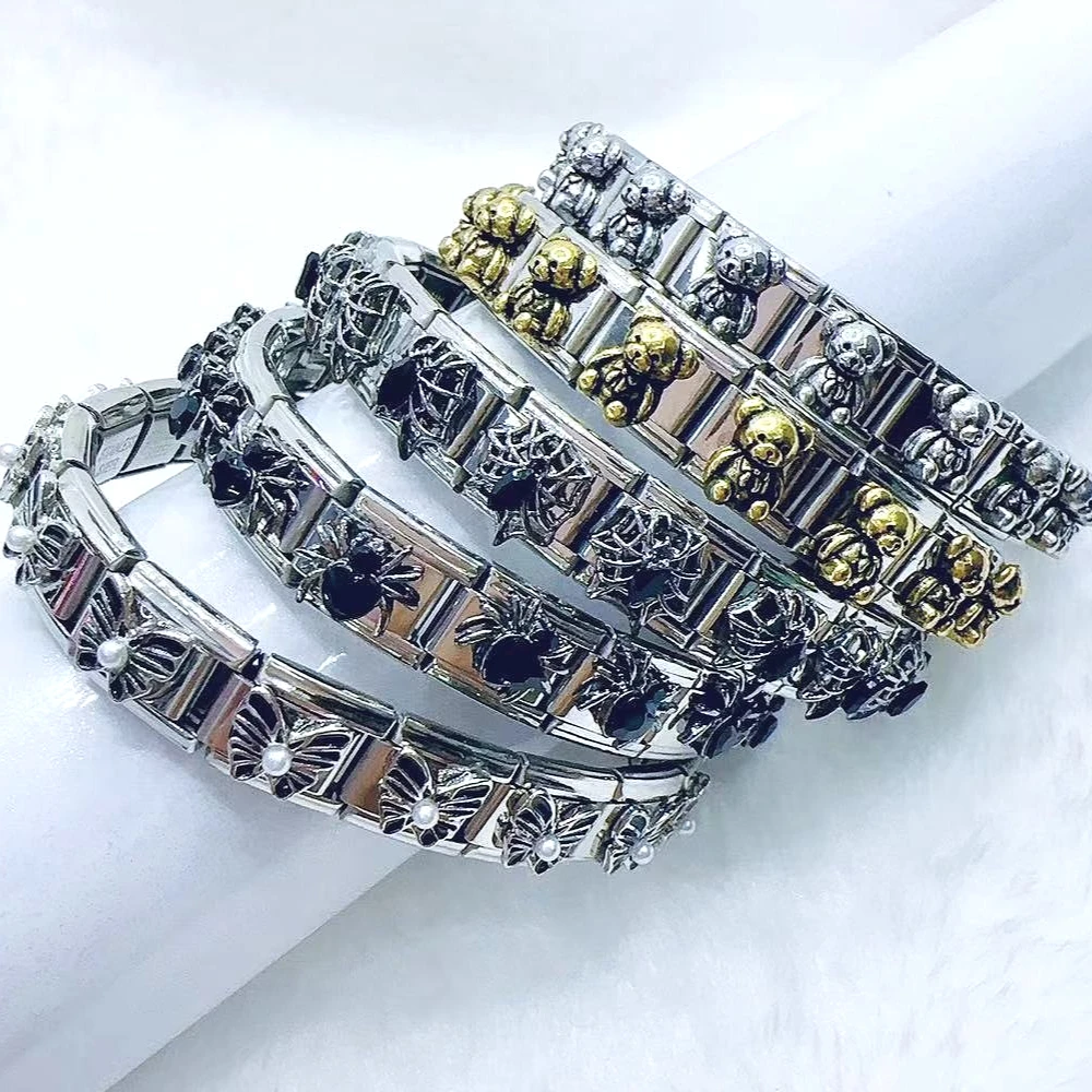 

Dark Color Series Betterfly Spider Bear Italian Charm Stainless Steel Bracelet for Men Women Special Punk Style Gift DIY Jewelry