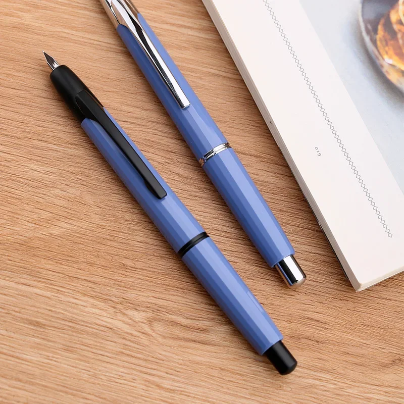 New MAJOHN 2A Press Retractable Fountain Pen EF Nib And Converter Silver Black Clip Office School Writing Gift With Ink Absorber