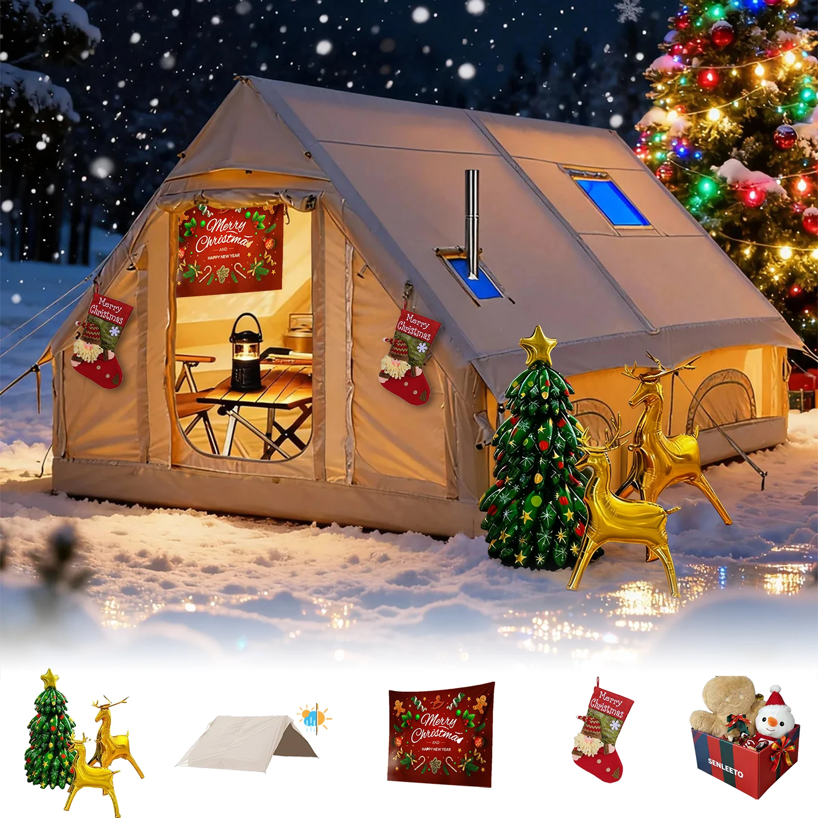 

Рождественская надувная палатка размером 13 x 10 футов для кемпинга, надувная палатка с водонепроницаемым навесом, надувная палатка с выносом для плиты