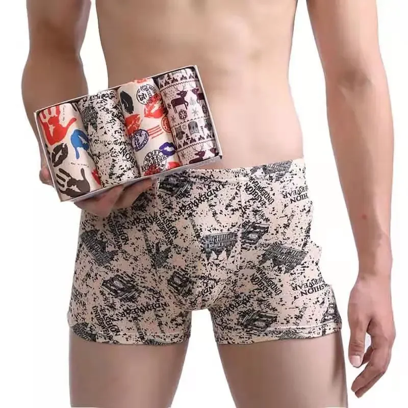 4pcs/Lot Men\'s Panties Male Underpants Man Pack Shorts Boxers Underwear Fashion Sexy Mens Boxer Ultrathin Large Size L-4XL