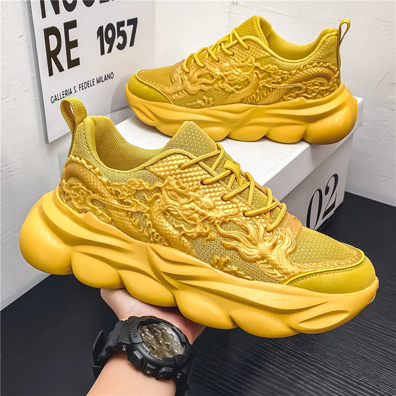 2024 Latest Casual Men's Shoes Red Youth Dragon Year Versatile Sports Shoes Thick Sole Lightweight Casual Shoes Breathable