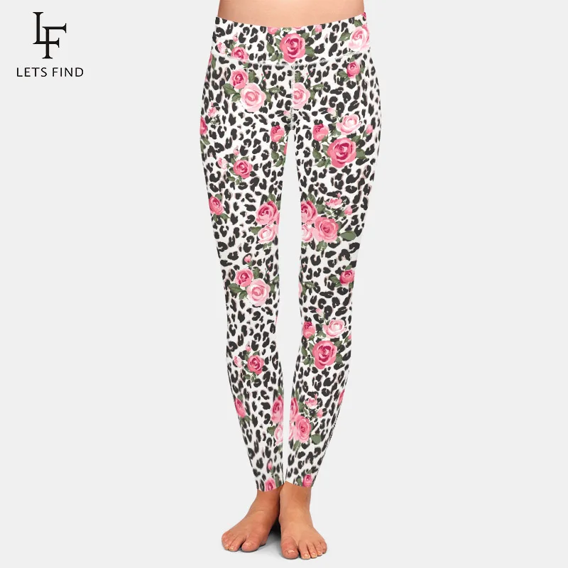 

LETSFIND 3D Flowers and Leopard Prints Design Women Leggings High Waist Sexy Fitness Soft Slim Leggings