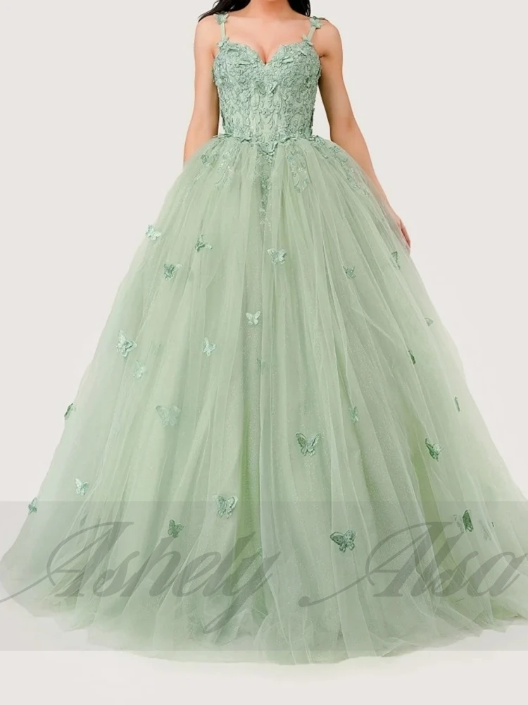 Vestidos de quinceañera de color lima mexicano personalizados, vestido de baile de tul con encaje de mariposa, vestido de fiesta de graduación y cumpleaños, ocasión para niña dulce 15 16