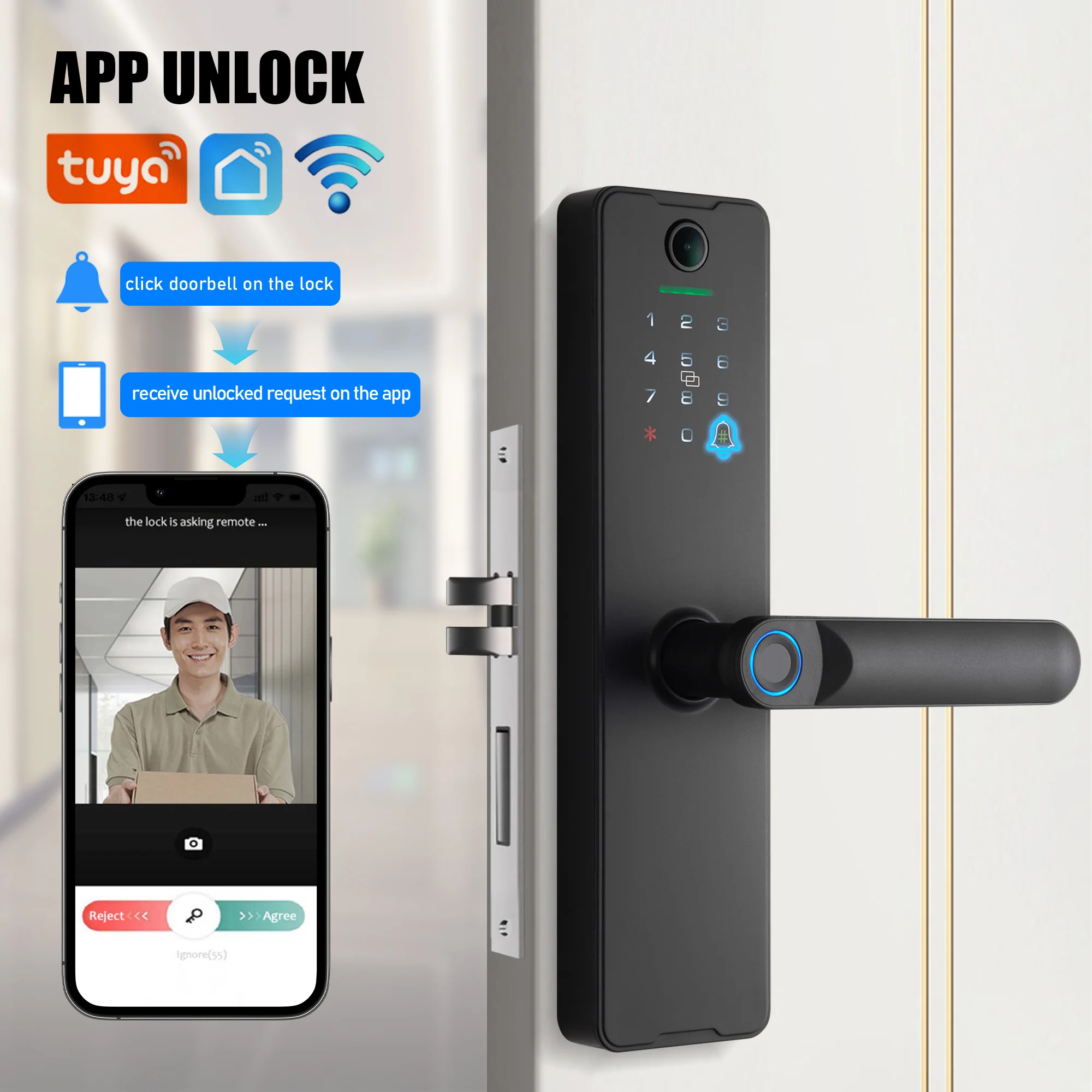 Tuya Wifi serrure de porte intelligente à empreintes digitales serrure électronique numérique déverrouillage à distance sécurité sans clé antivol maison intelligente hôtel bureau