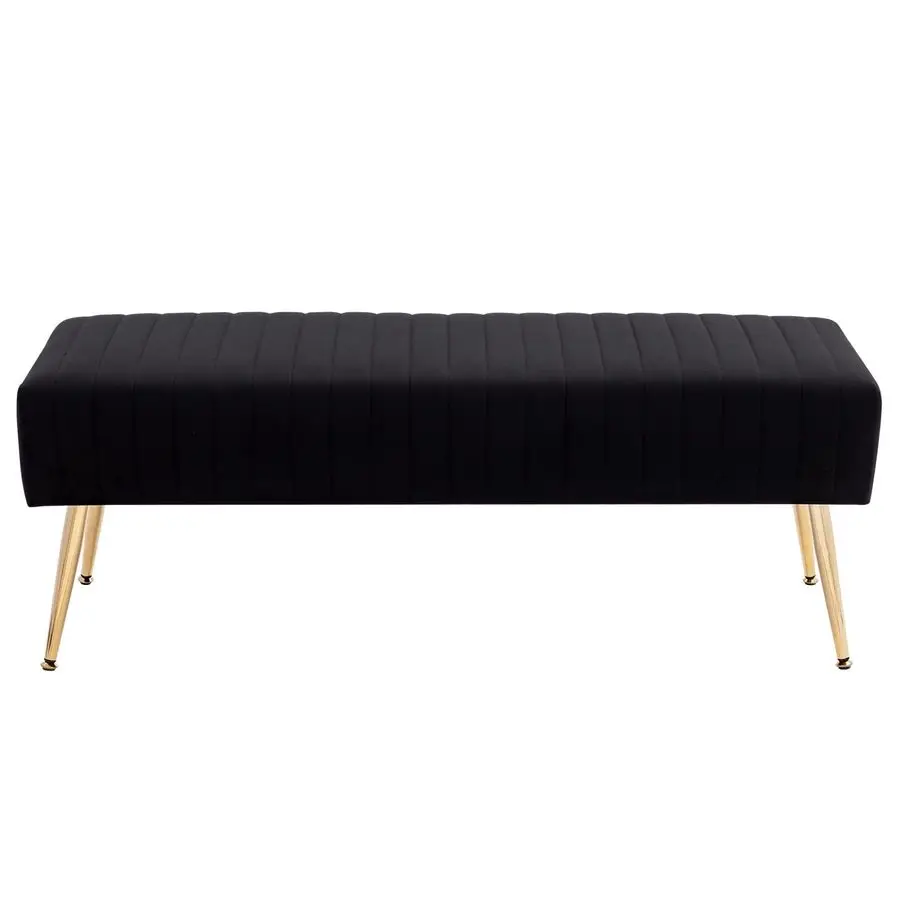 

Банкетка для спальни 44 дюйма, мягкая, с обивкой из полосатой ткани, с металлическими ножками X-образной формы, для гостиной, прихожей, Soli