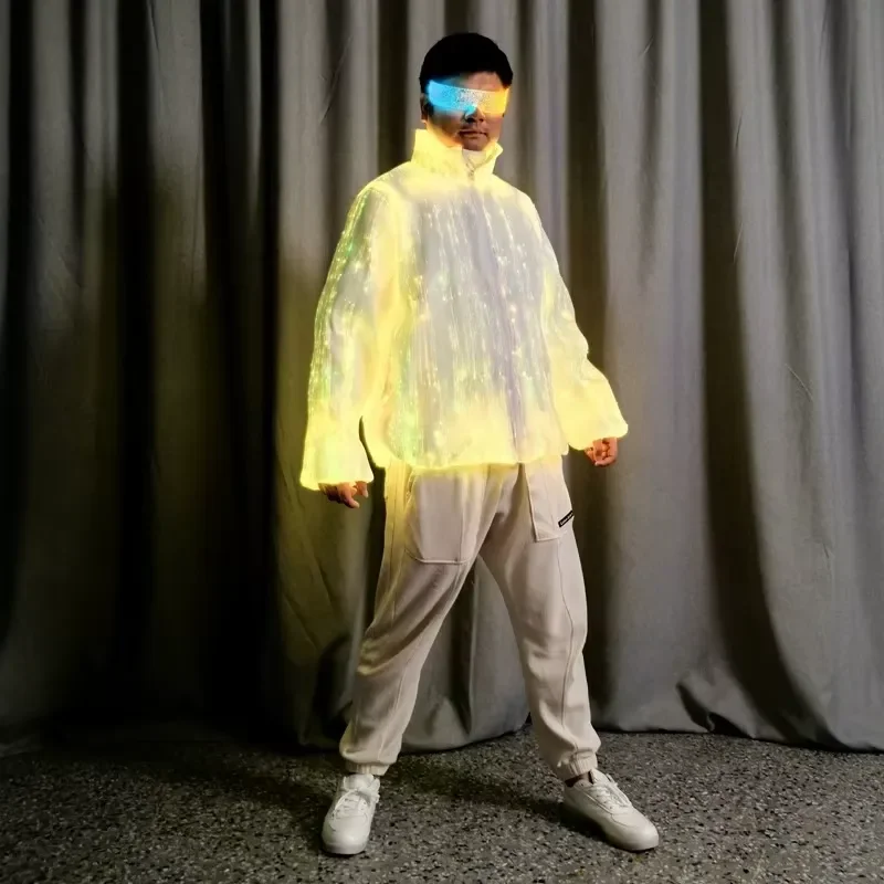 LED Fiber Optic Costume Luminous Stage Costume Men's Halloween Bar Club Party Costume