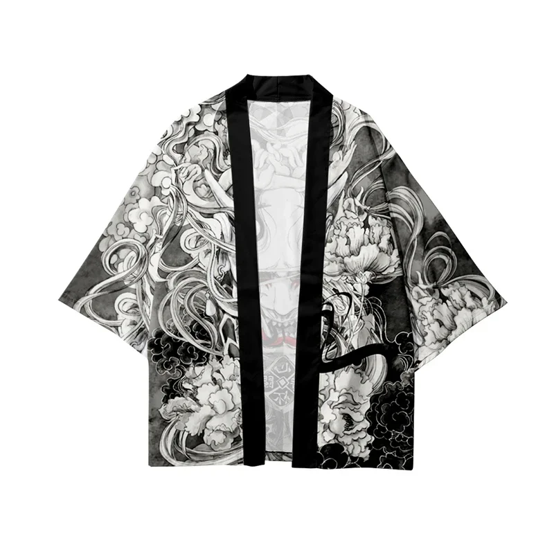 Japanese Demon Samurai Print Kimono Cardigan Traditional Haori Women Men Shirt Japan Anime Cosplay Yukata Streetwear Clothing