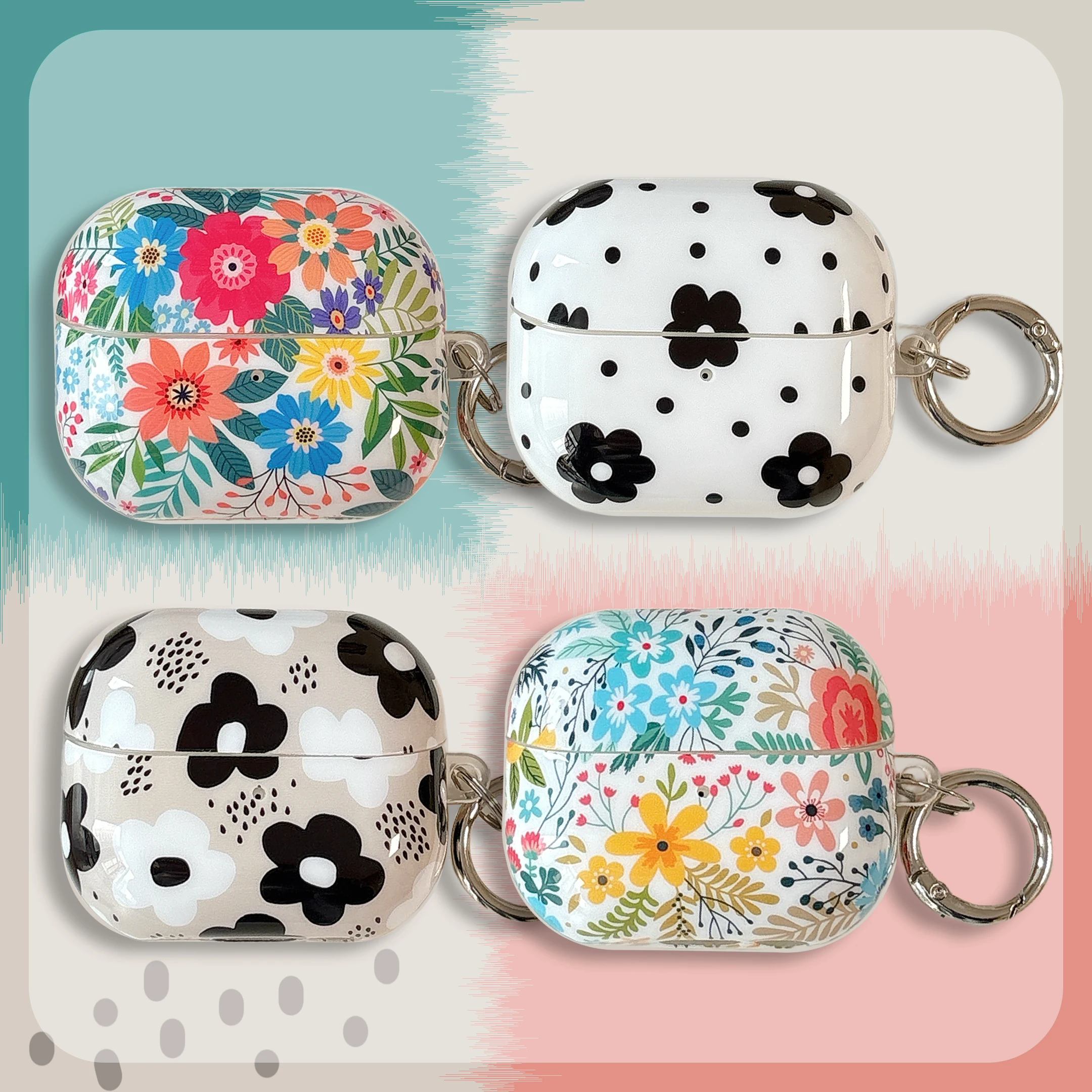 

Cute Black white flowers Protection Case Cover for Galaxy Buds 3 Pro,Compatible with Samsung Galaxy Buds3 & 3 Pro Case with Hook