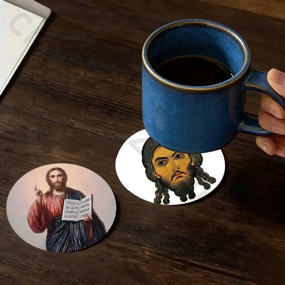 Russia Jesus Wooden Cup Coaster Tea Coffee Beverage Colour Printing Cup Mat Home Restaurant Decorations