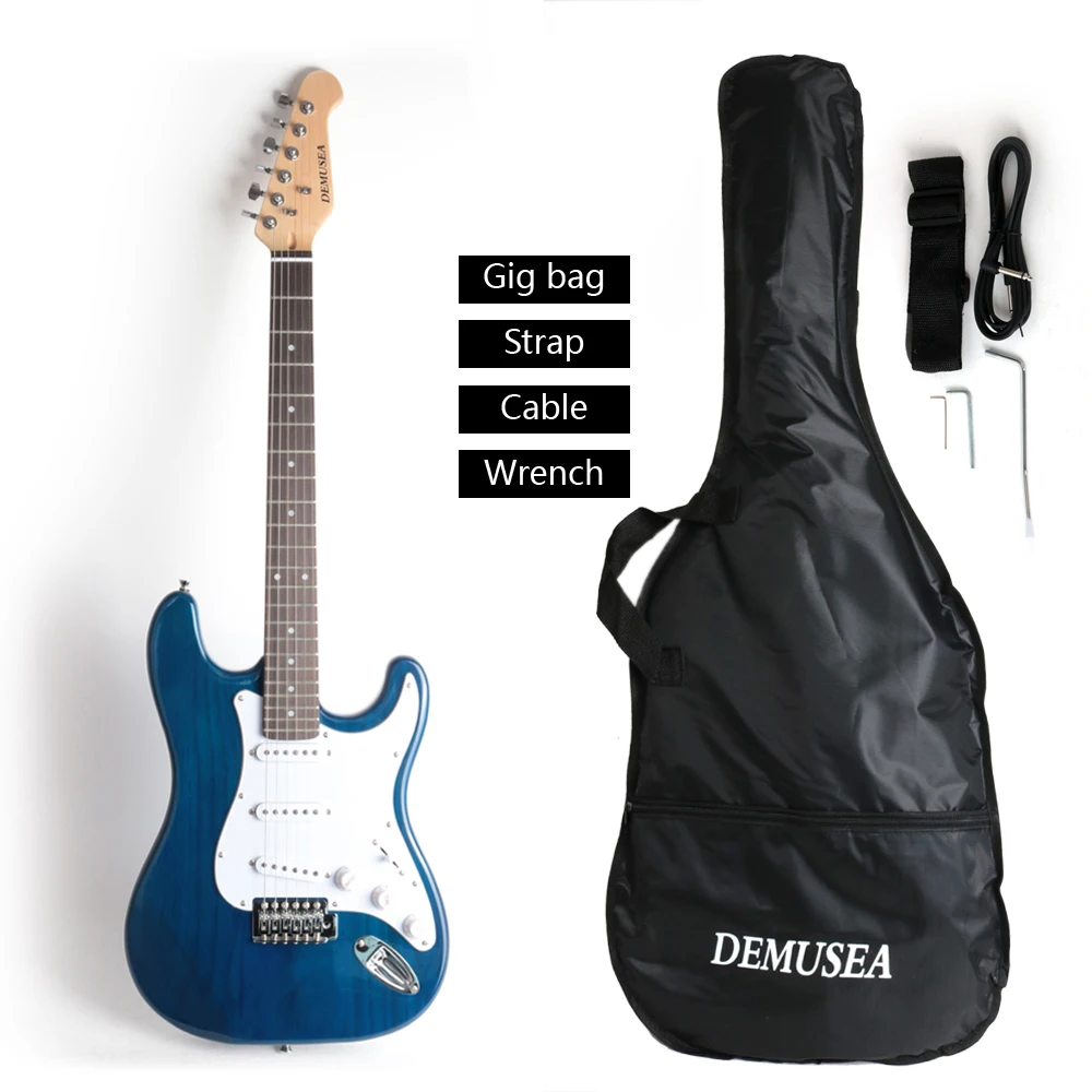 Transparent blue single tremolo sss pickups phoenix body maple neck dot inlay bolt on electric guitar with gigbag