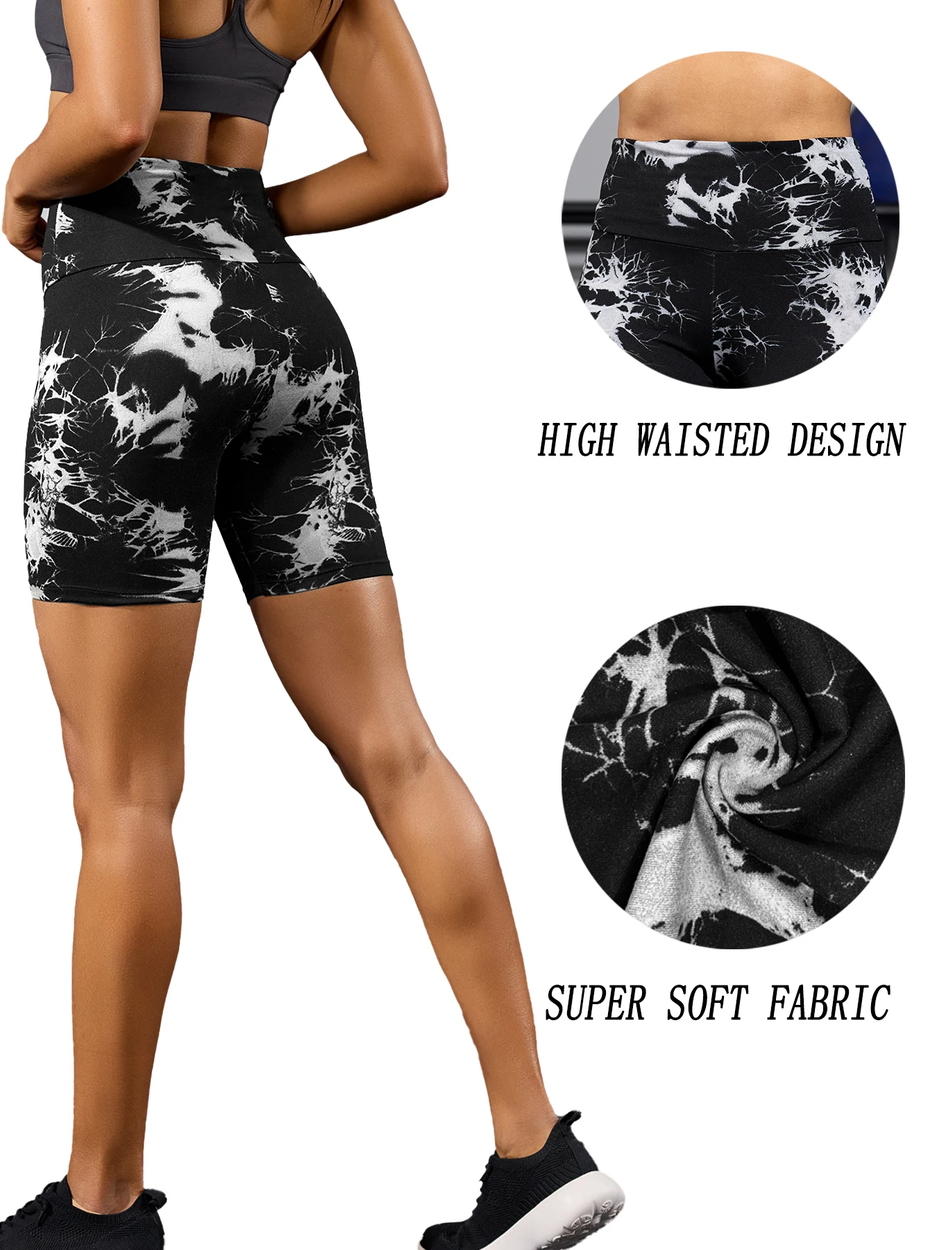 여성용 3팩 슈퍼 소프트 하이웨이스트 타이다이 스포츠 바이커 쇼츠, 노시 러닝 요가 운동복 짐 쇼츠