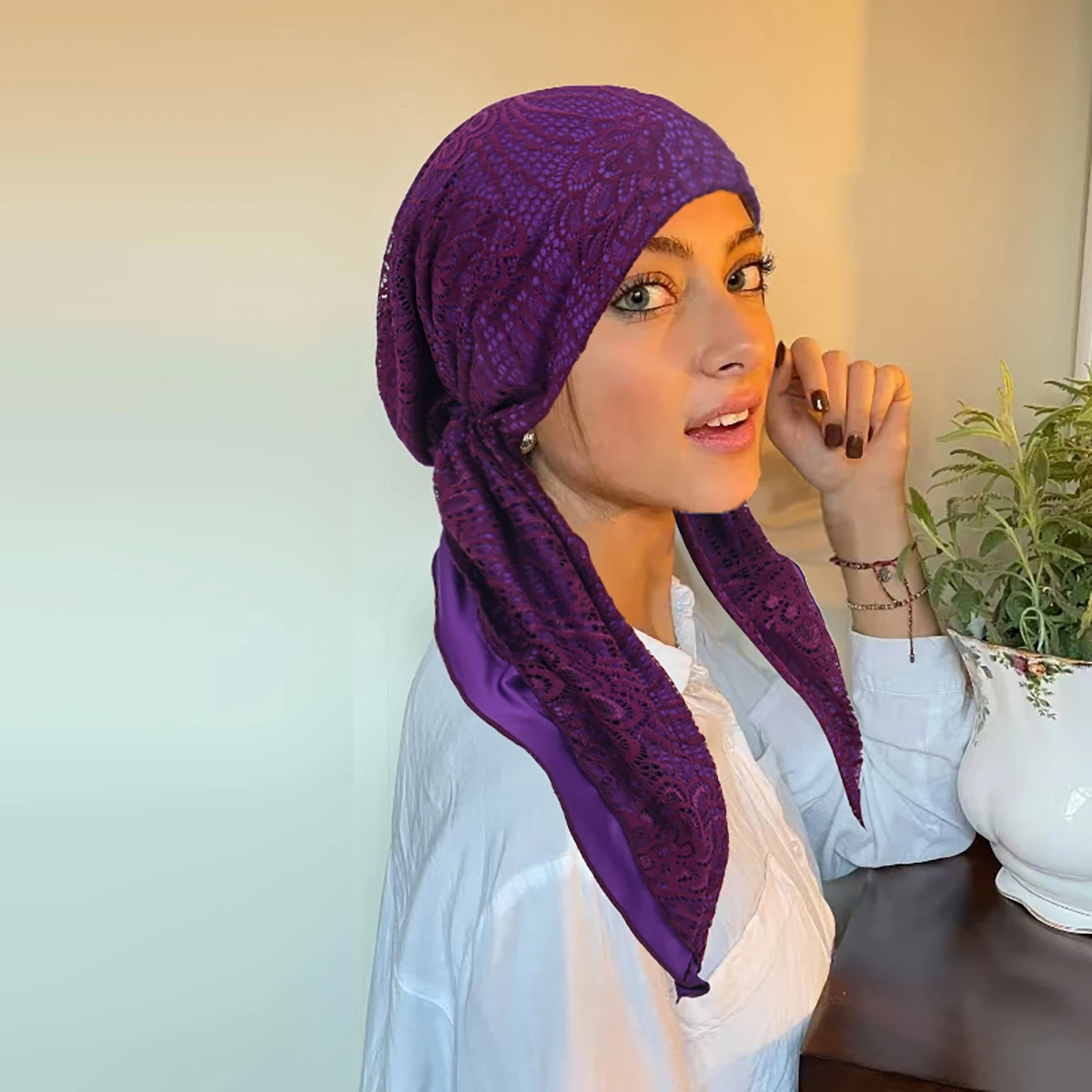 Double-Layer Lace Women's Hijab Cap