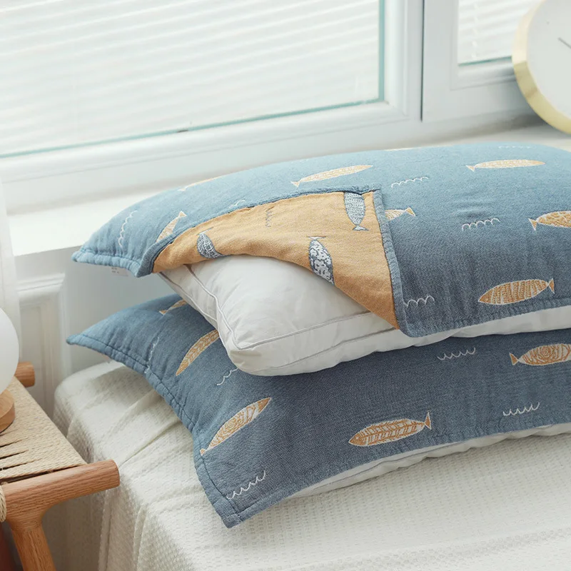 

2 Piece Couple Pillowcase Pillow Towel Cotton High-grade New Thickened Single Gauze Cotton Waterproof Anti Head Oil 50x75cm