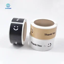 120Pcs/roll Smiling Face Black and White Thank You Rectangular Seal Sticker Gift Sticker for Homemade Packaging Decoration Label