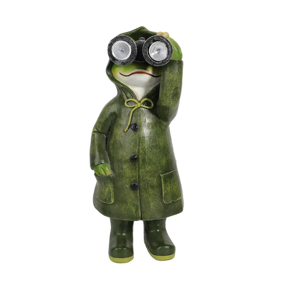 

Garden Decor Resin Raincoat Frog Statue Ornament Solar Powered Cute Animal Sculpture Waterproof Miniatures Figurine Gift