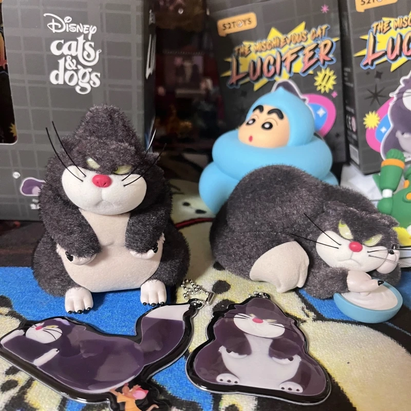 Genuine Disney Bad Cat Lucifer Series Blind Box Flocking Adornment Fashion Anime Figure Model Xmas/Birthday Creative Gifts