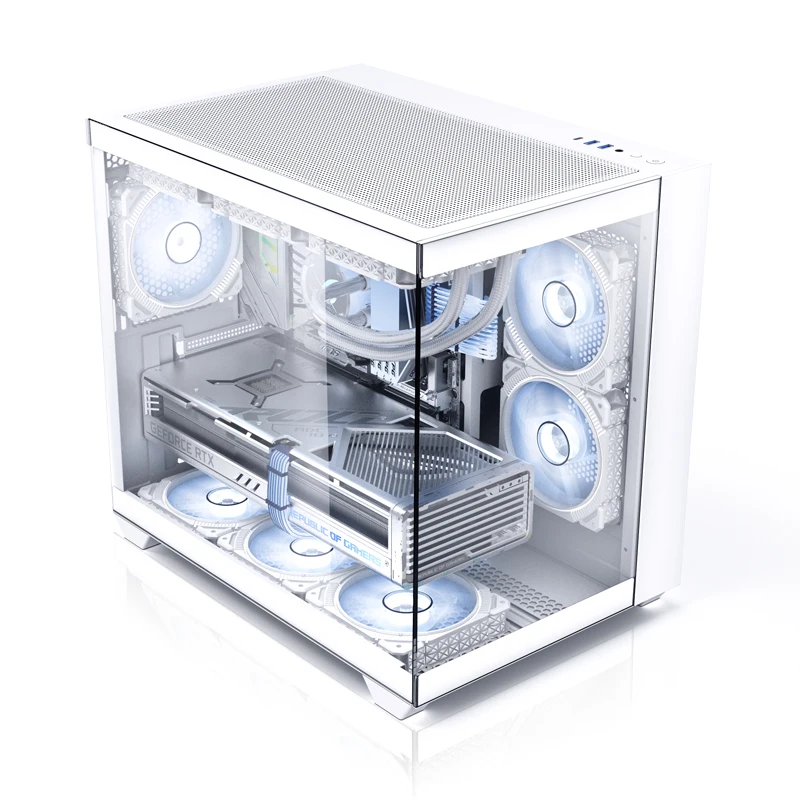 High Quality E-Atx PC Cases & Towers With Tempered Glass Cabinet Support 360 Water Cooled Transparent RGB Gaming Computer Cases