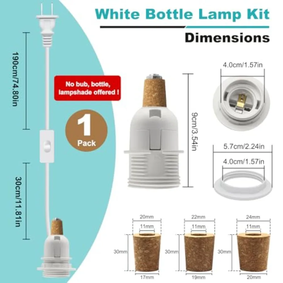 DIY Kit, Lamp Kits for Do it Yourself, E26 Edison Screw Holder Adaptor with 8 Feet Cord, Wine Table Kit, Lamp Making Kit, 3 Siz