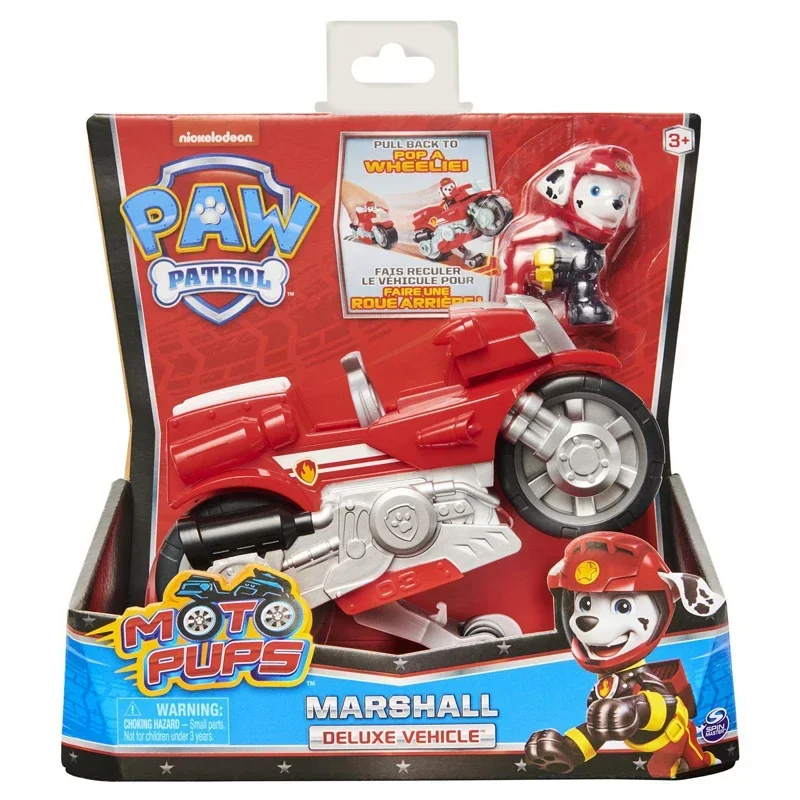 PAW Patrol ของแท้ Moto pups มาร์แชลล์สกายแมวป่ารถมอเตอร์ไซด์ดีลักซ์ดึงถอยหลังพร้อมคุณสมบัติล้อและฟิกเกอร์ของเล่น