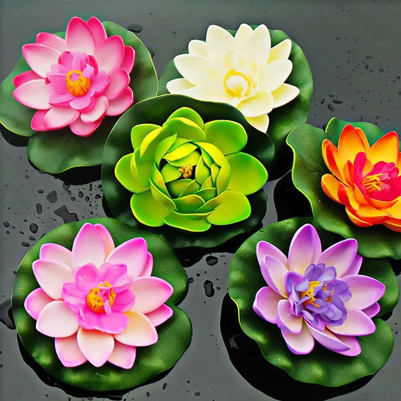 Artificial Flowers Floating Lotus Foam Water Lily Fake Flower Plant Pond Fish Tank Decoration Garden Aquarium Pool Home Decor