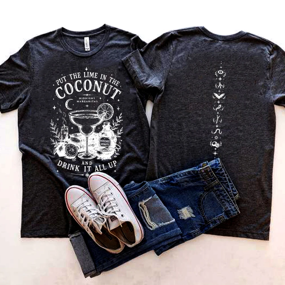 Halloween Witch 2 Side Print Shirt Practical Magic Midnight Margaritas T-shirt Witchy Cocktail Goth Graphic Tee Halloween Tshirt