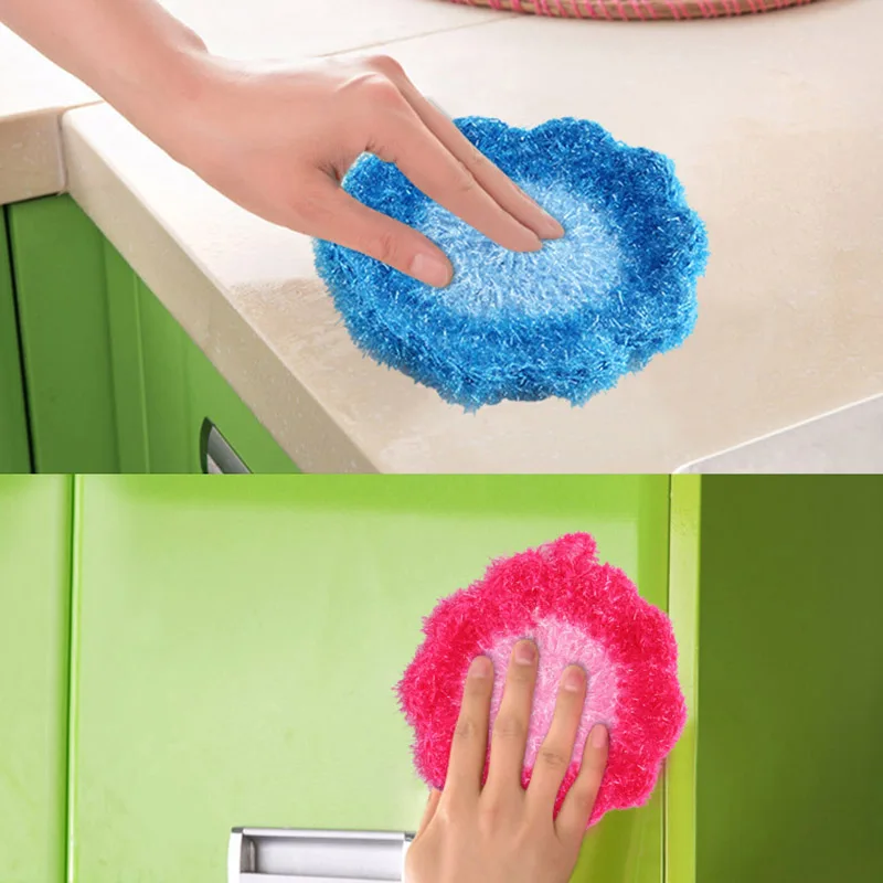 1pc Flower Shaped Dish Scrubber Sponge Non-scratch Bowls Pan Tableware Washing Cleaning Cloth Scouring Pads Home Kitchen Tools