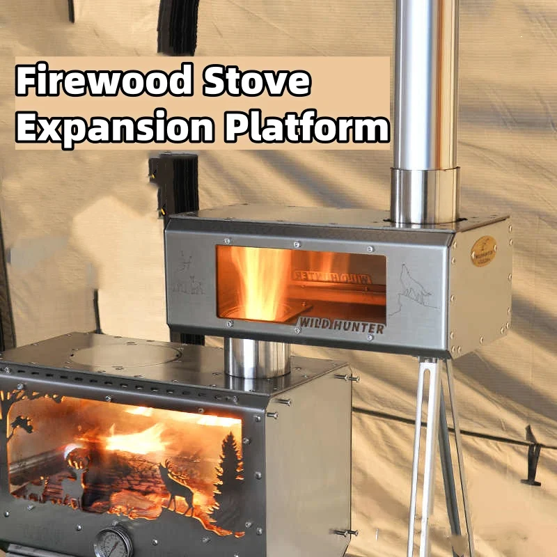 Camping Firewood Stove 2-Side Fire Observation Heating Stove with Chimney Cooking Platform - view 2