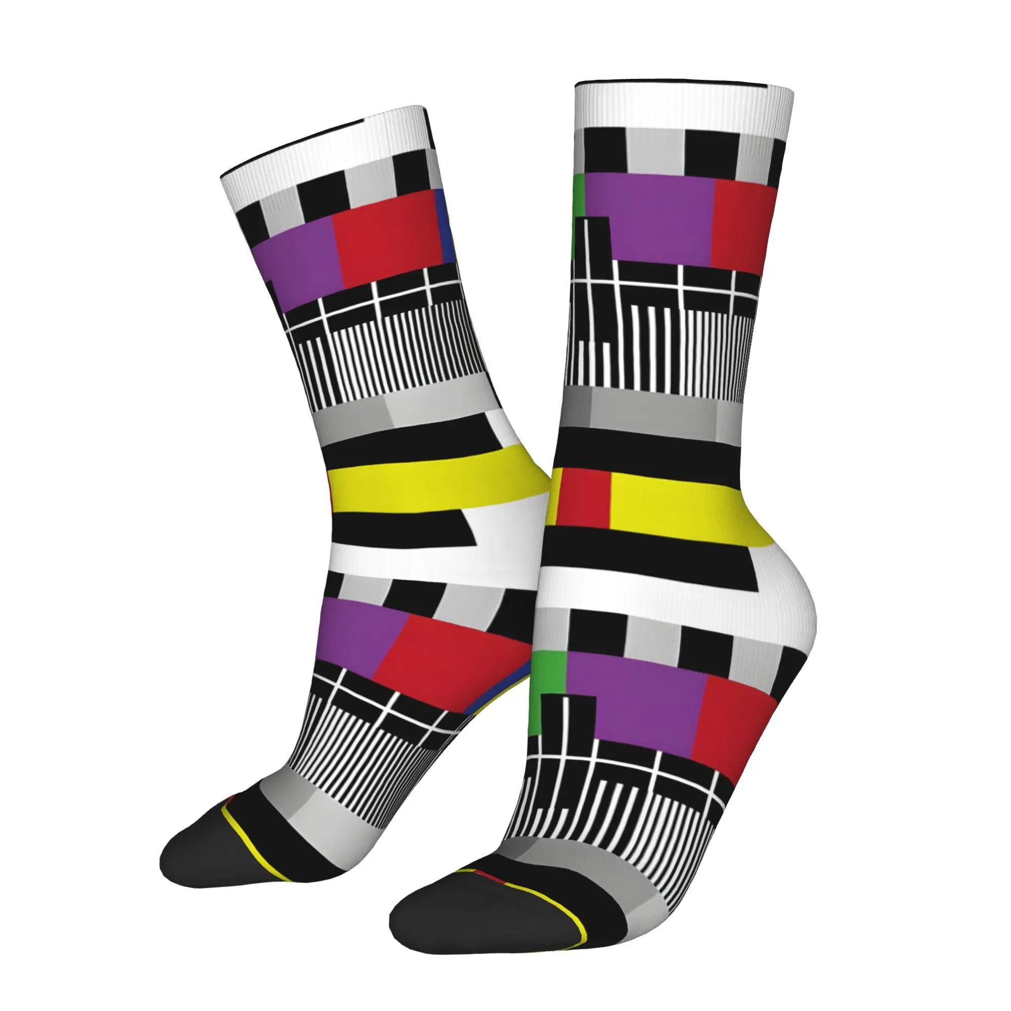 1pc Test Screen No Signal Printed Men's Socks  Novelty Hip Hop Harajuku Pattern Crew Sock Casual Gift