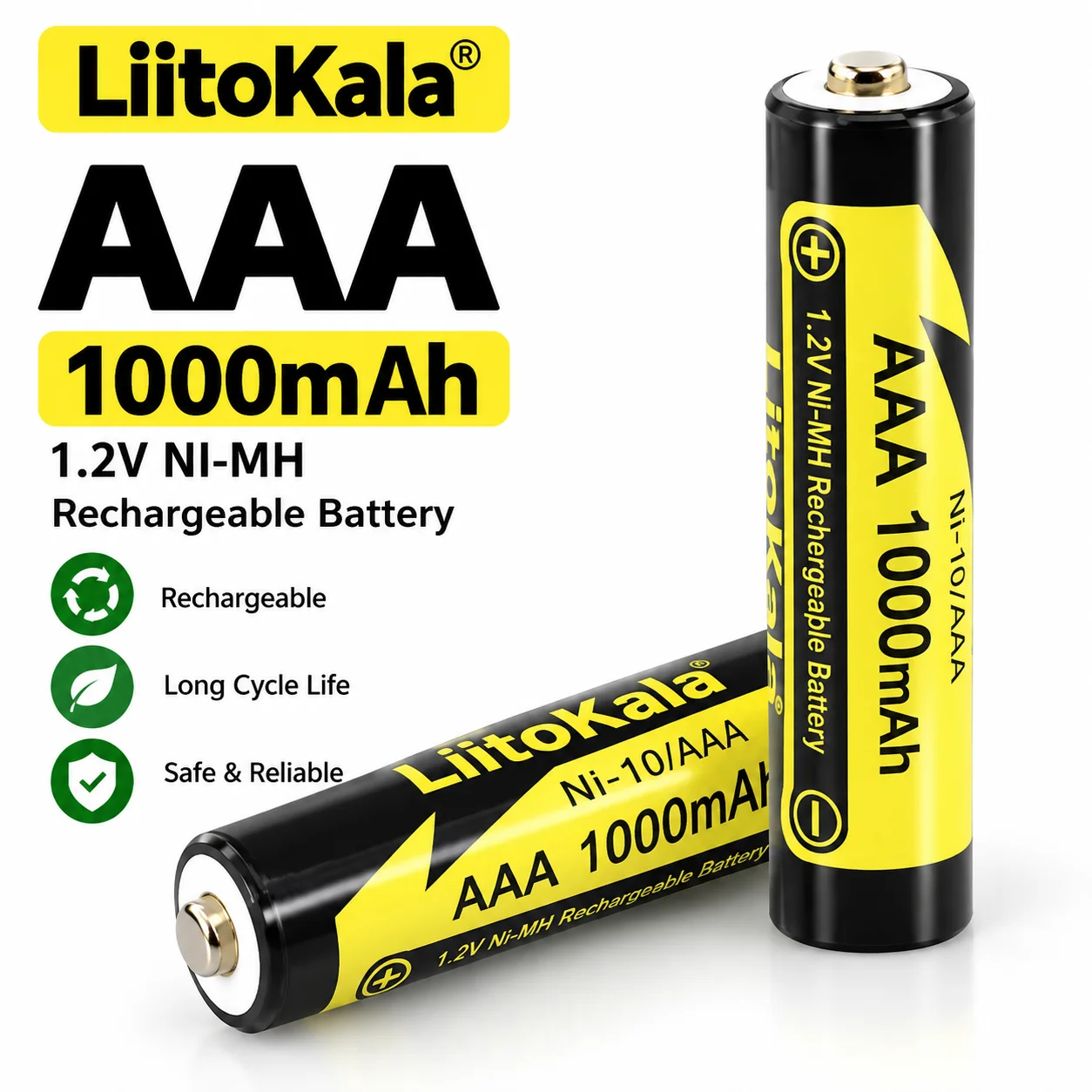 LiitoKala AAA-Akkus, 1000 mAh, hohe Kapazität, NI-MH, vorgeladen, für Smart-Home-Geräte, Spielzeug, Taschenlampe, Rasierer, Kamera