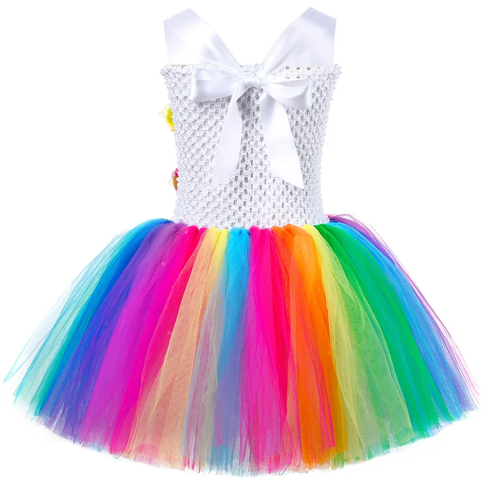 Girls Unicorn Dress LED Light Up Rainbow Flowers Princess Tutu Dress Baby Girl Birthday Party Clothes Halloween Costume for Kids