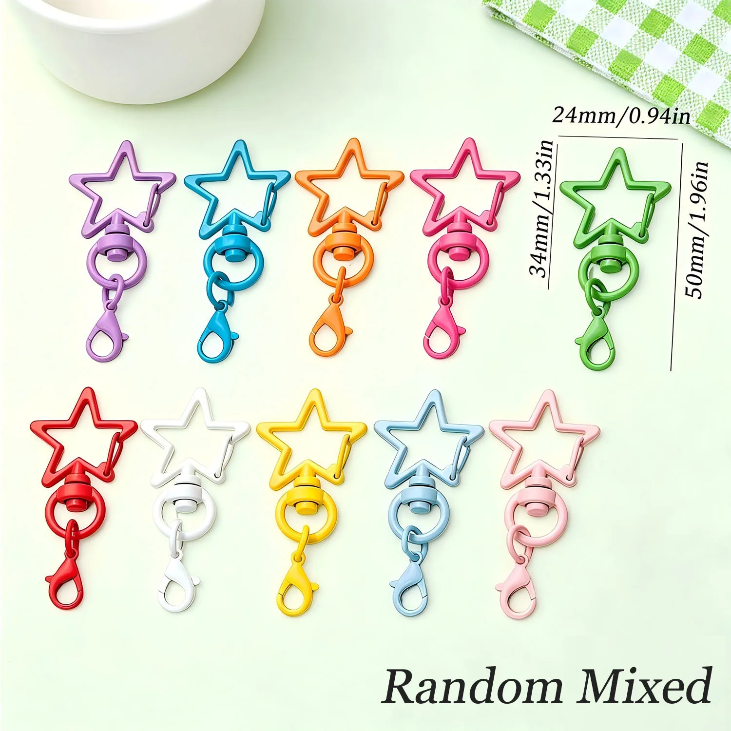 Star Shaped Snap Keychain Lobster Claw Clasp with Jump Rings, 10-100Pcs