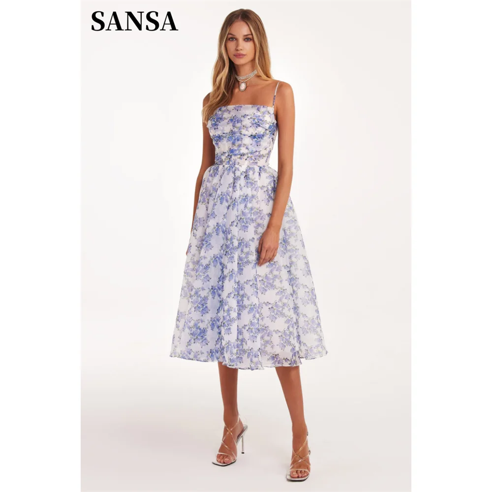 

Sansa Boho Blue Knee Lenght Prom Dress Spaghetti Strap A-line Vestidos De Fiesta Sweet Flowers And Plants Evening Dress 2024