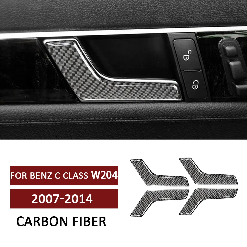 

4pcs Carbon Fiber Car Inner Door Handle Panel Trim Sticker for Mercedes Benz C Class W204 2007-2014 Decoration Auto Accessories