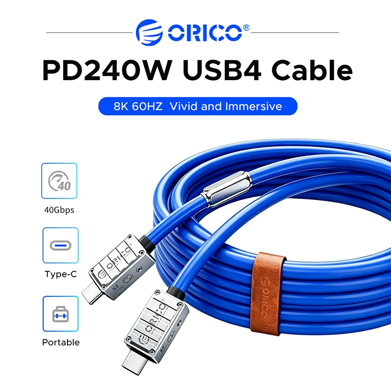 ORICO Thunderbolt 4 USB4 Type C PD240W PD3.1 40Gbps 8K 60Hz Full Function Fast Charging Data Line Silicone Cord for Laptop