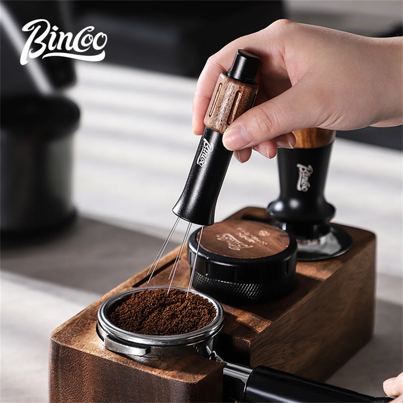 Bincoo مسحوق القهوة إبرة موحدة موزع مسحوق القهوة الفولاذ المقاوم للصدأ مع تلسكوبي المغناطيسي مسحوق فضفاض إبرة النمام