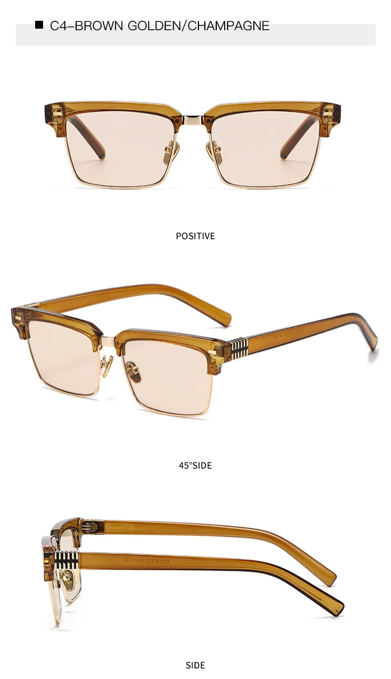SHAUNA Fashion Nieten Halbrahmen Sonnenbrille UV400 Quadratische Anti-Blaulicht-Brille – Detail 12