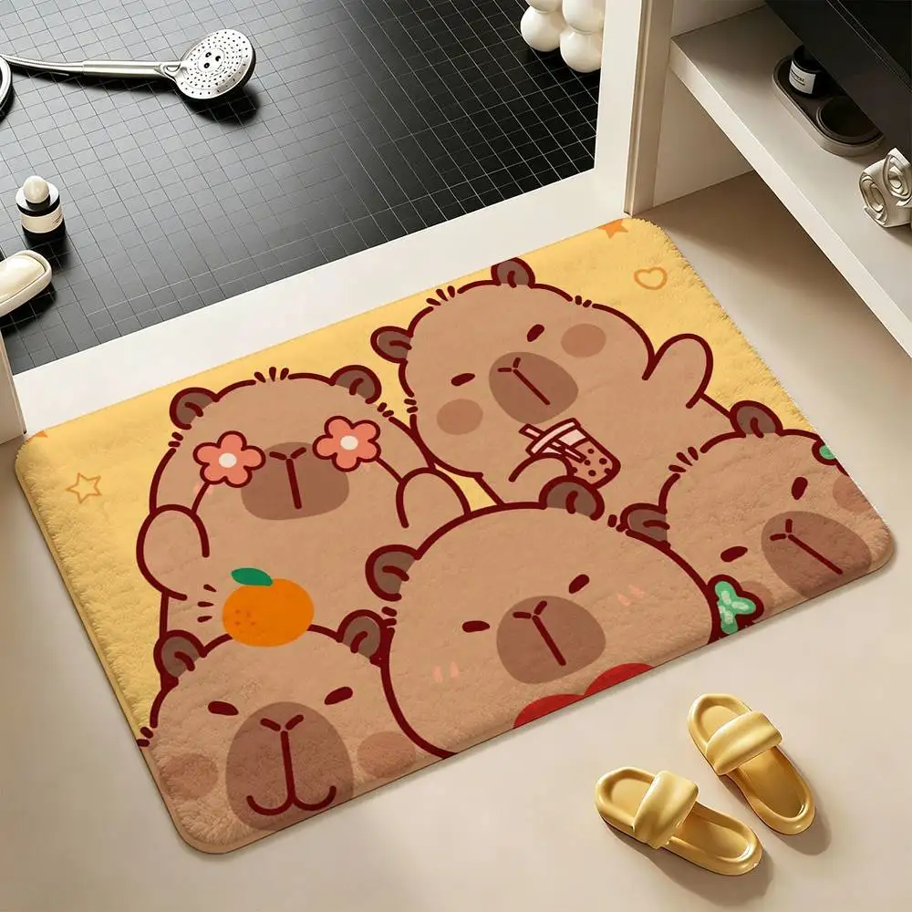 Cute Capybara Household  Shower Room Absorbent Small Floor Mat Soft Comfortable Decorative Foot Mat