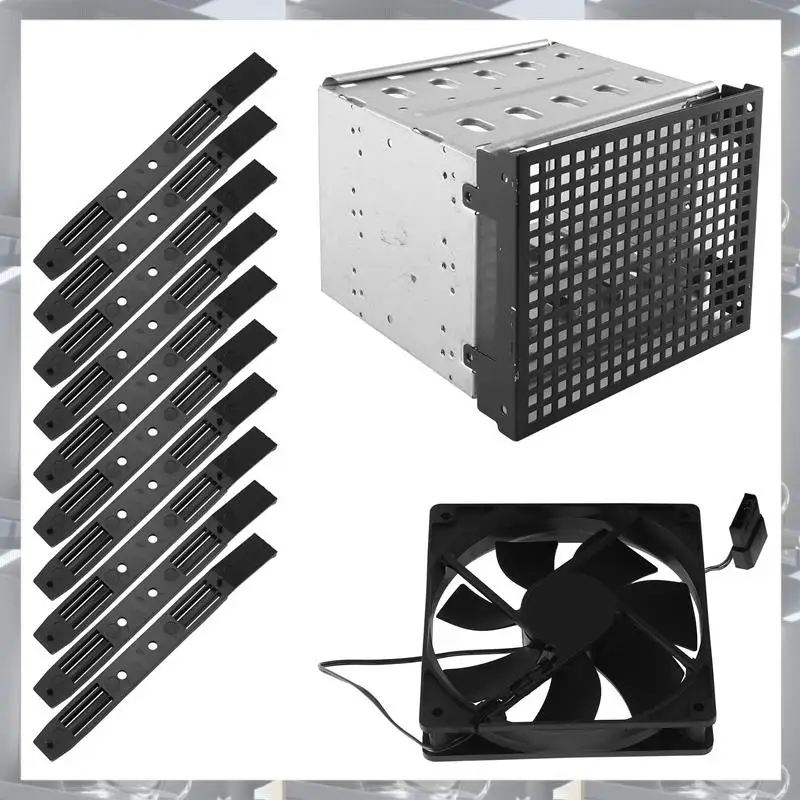 Hot Selling-Storage Expansion Hard Drive Cage DIY Hard Drive Disk Cage Rack 5.25 Inch To 5X 3.5Inch Bracket With 12Cm Fan,Storag