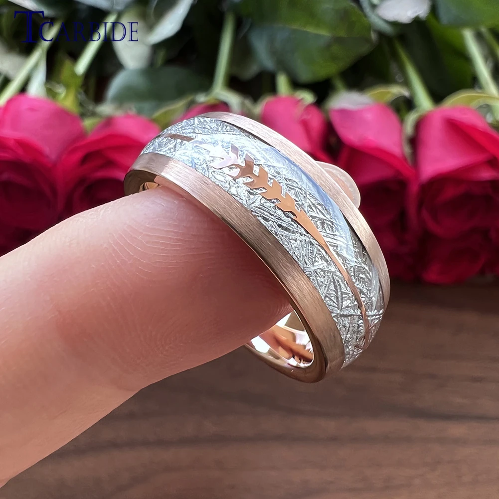 8MM Multicolor Men Women Tungsten Wedding Bands With Arrow And White Meteorite Inlay Nice Gift Jewelry New Arrivals