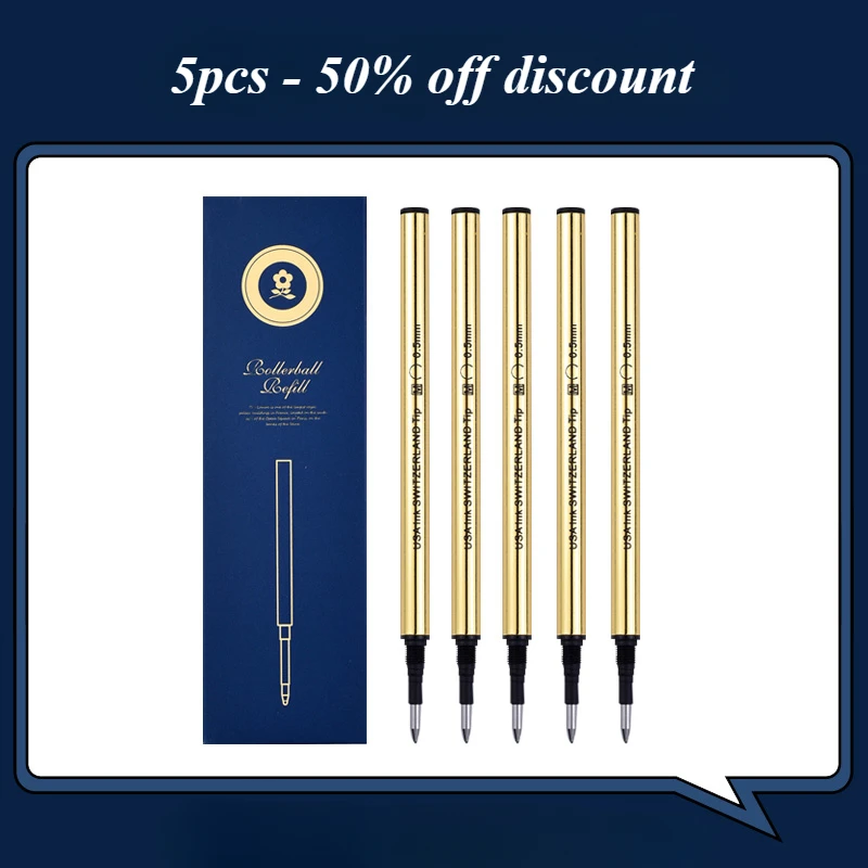 

5pcs Montagut metal Gel pen ink refill 0.5 0.7MM gold silver luxury Rollerball Pen black refills office school Writing Supplies