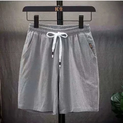 Casual Shorts Men's Summer New Elastic Waist Drawstring Solid Color Loose Thin Beach Sports Pants Vintage Fashion Men Clothing