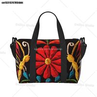 Mexican Butterflies And A Red Flower Tote Bag for Women Colorful Shoulder Shopper Gym Beach Travel Bag