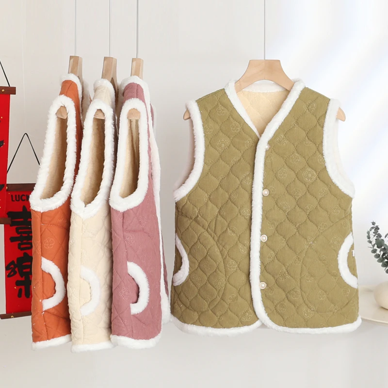 

Жилет Thiened Fce, женская осенне-зимняя верхняя одежда из хлопка с v-образным вырезом, теплый жилет с подплечниками, китайский жилет из полиэстера...