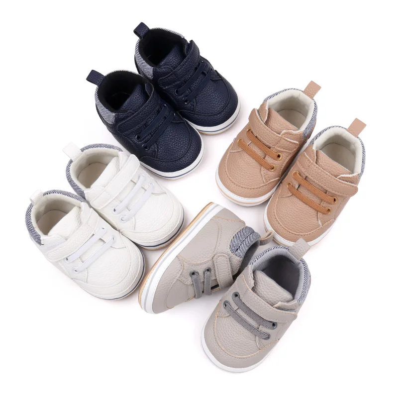 New Baby Shoes Boys High Top Casual PU Leather Anti-slip Wear-resistant Newborn Toddler Sports First Walker